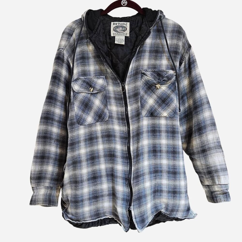 90s granola grunge plaid flannel quilted shacket with hood